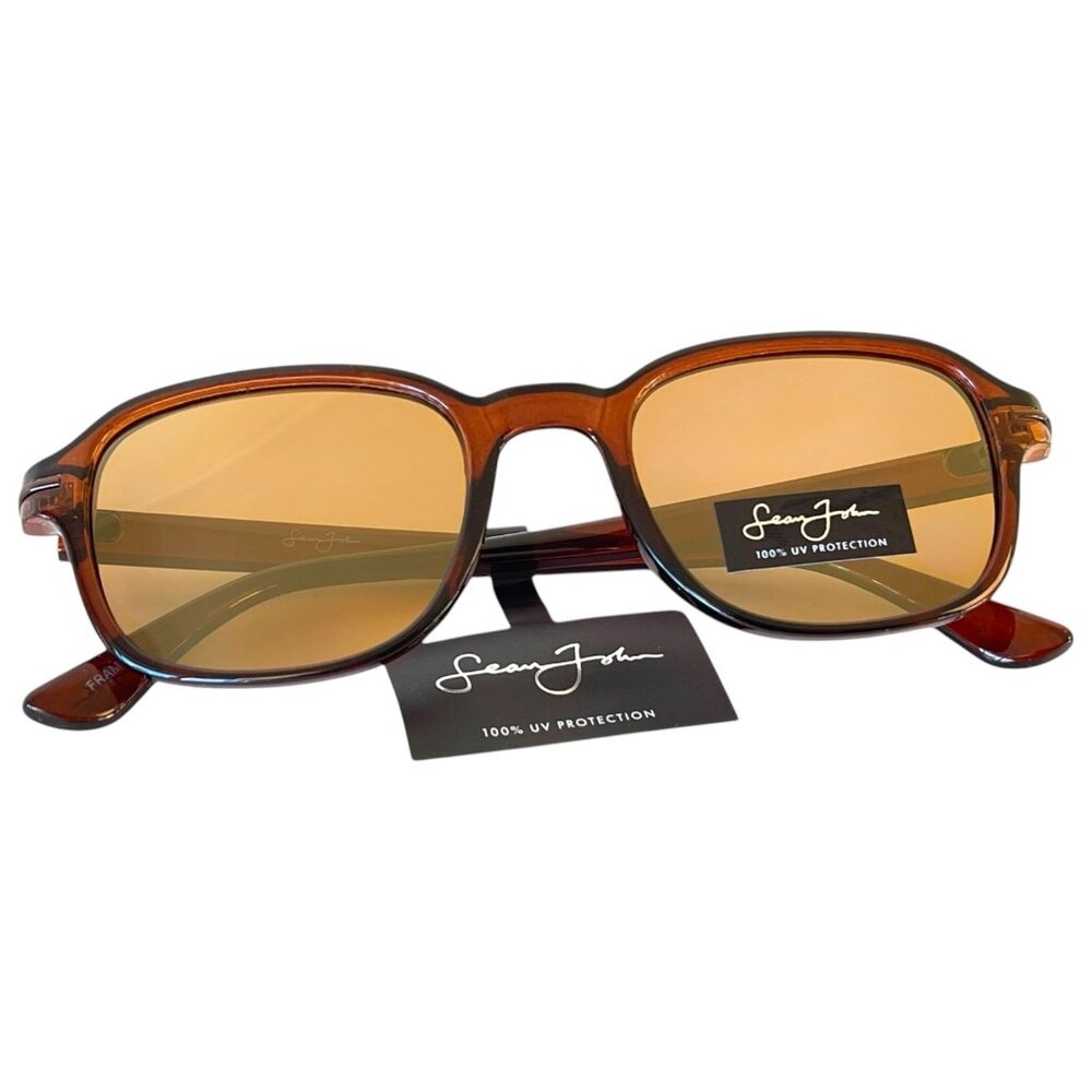 New Sean John Cognac Rare Designer Sunglasses with Amber Brown Tinted UV Lenses